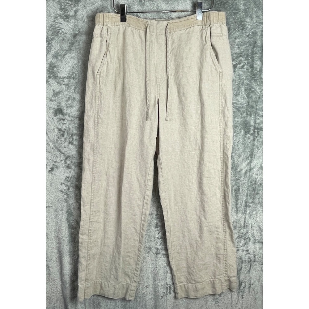 ORVIS Pants Womens Medium Beige Linen‎ Neutral Wide Leg Pockets Beachy Lagenlook